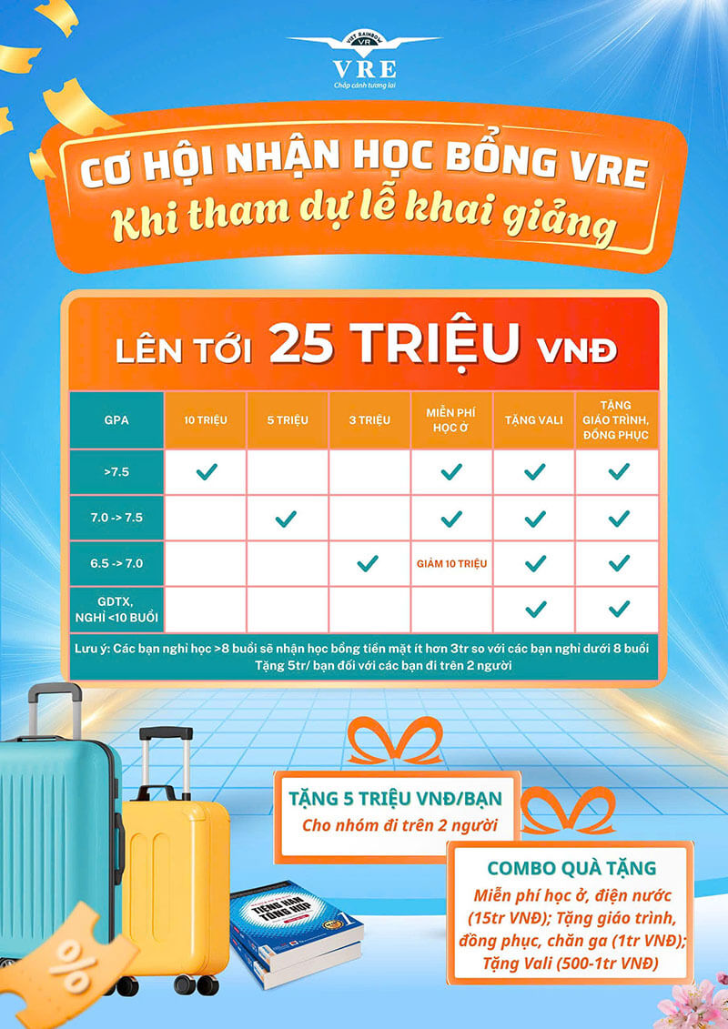 Cơ hội nhận học bổng VRE khi tham dự lễ khai giảng